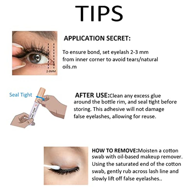 False Eyelash Glue Super Strong Hold Clear Eyelash Adhesive Waterproof Lash Glue Latex-Free Suitable for Sensitive Eyes (2 Pack Clear)