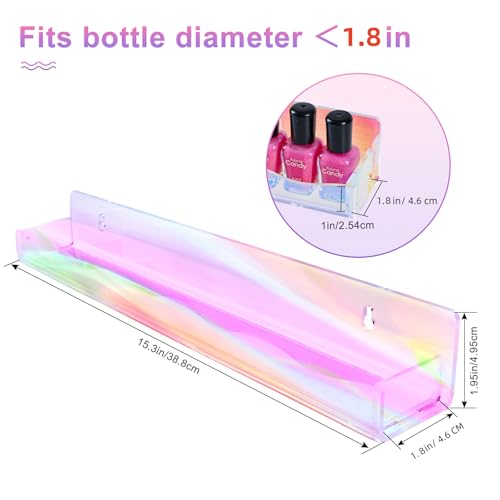 Rainbow Iridescent Wall Shelves for Nail Polish & Makeup - 6 Pack