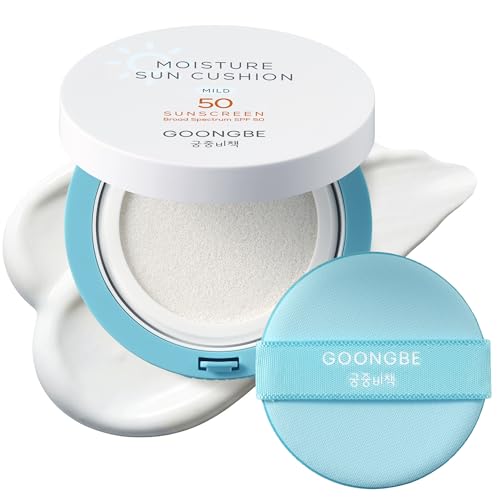 GOONGBE Moisture Sun Cushion SPF50 Kids & Babies Travel Sunblock - Reef-Safe, Vegan, Mineral Sunscreen, UV Indicator, 0.81oz - Sun Cushion SPF50