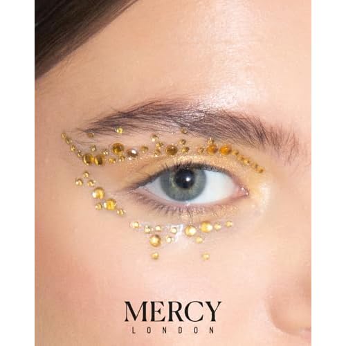 Cat Eye Crystal Eye Jewels in Gold by Mercy London Beauty Costume Accessories Face Gems Jewels All in One Stick On Sticker