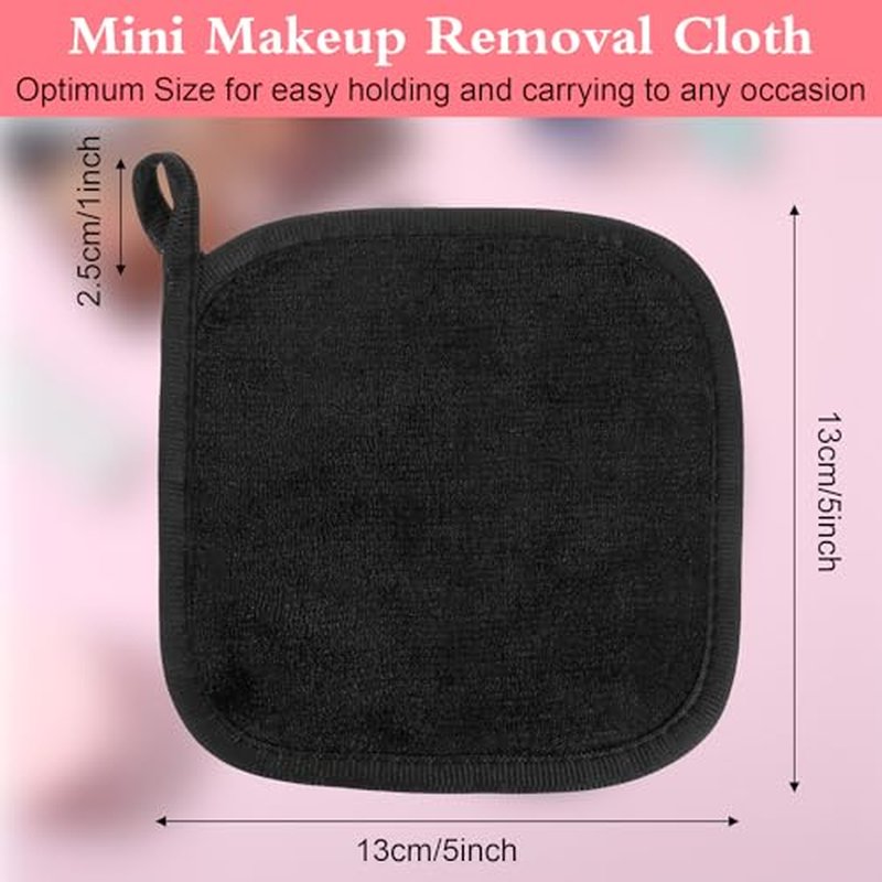 50 Pcs Makeup Remover Cloths Reusable Washable Remover Pads Soft Microfiber Washcloths Facial Cloths Makeup Towels for Women, 5 x 5 Inch(Black)