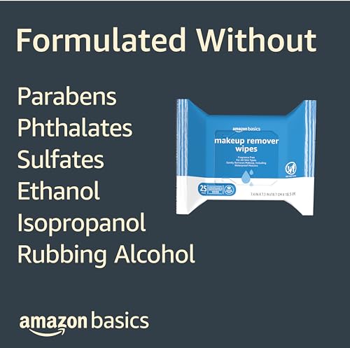Makeup Remover Wipes - Fragrance-Free, Alcohol-Free, Gentle Cleansing, 25 Count, Pack of 6