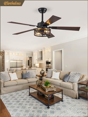 48-Inch Farmhouse Ceiling Fan with Light & Remote - Black and Walnut