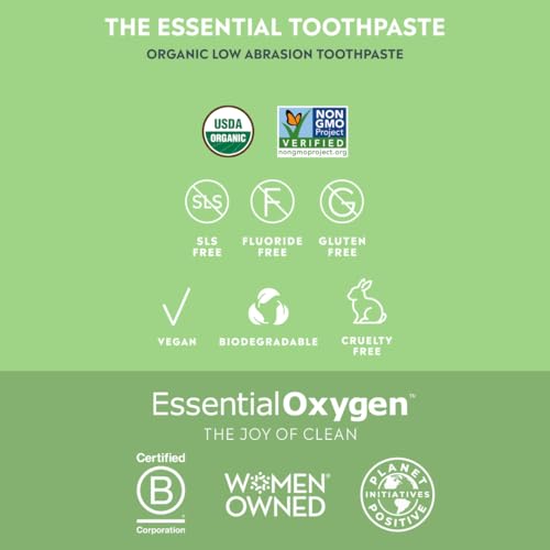 Essential Oxygen Organic Toothpaste Pack of 2 - Whitening, Sensitive, Fresh Breath