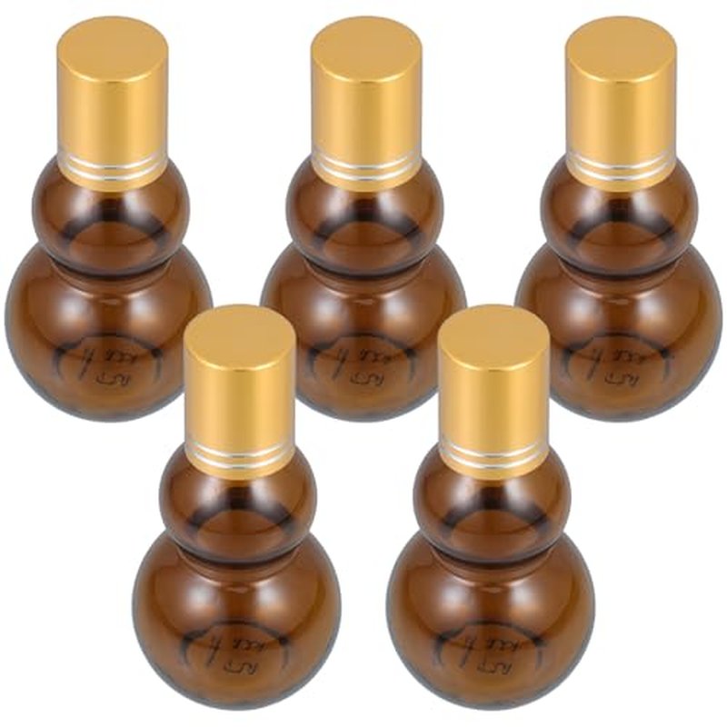 Beaupretty Roll on Essential Oil Bottles 5 Pack Amber Glass Refillable Cosmetic Roller Bottles 1.65 Inch for Travel Daily Use and Party