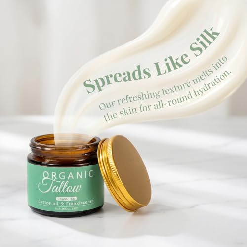 Organic Beef Tallow Face Moisturizer with Frankincense & Castor Oil - Hydrating Balm for Sensitive Skin