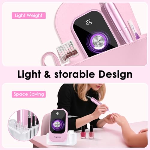 Pink Portable Electric Nail Drill File - Professional 45,000 RPM E-File Machine