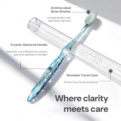 Nano-b 8-Pack Manual Toothbrushes for Adults with Sensitive Gums — Silver Bristles, Soft/Medium, Travel Case