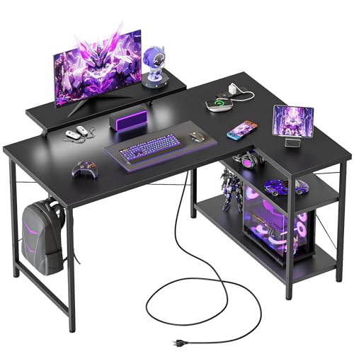 Corner Gaming Desk with Monitor Stand, Reversible L-Shape Computer Desk