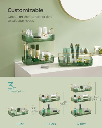 Square 3-Tier Makeup Organizer - Pale Green, Space-Saving, Customizable