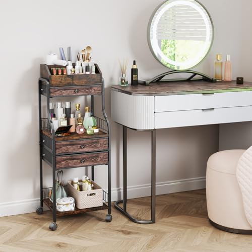 HapiRm Floor Makeup Organizer Storage - Vanity Skincare Make Up Organizers and Storage with Drawers, Cosmetics Display Cases Holder for Skin Care Nail Polish Perfume Makeup Brush