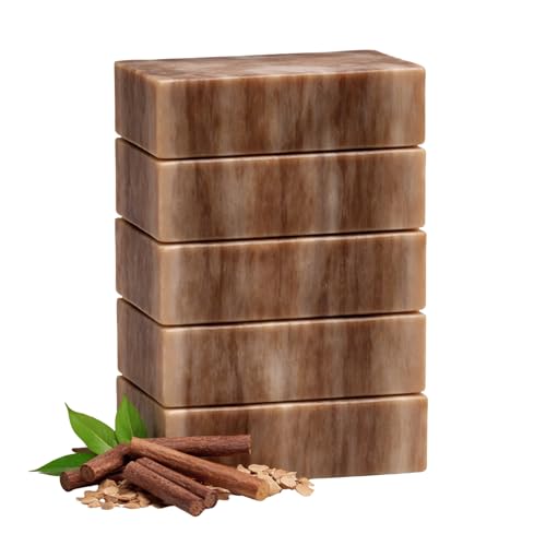 SSA Sandalwood Scented Natural Bar Soap 5 Pack, Australian Triple Milled Moisturizing Bath Bars with Organic Shea Butter, Long Lasting Plant Based Body Soap for Men & Women, Gentle for Sensitive Skin