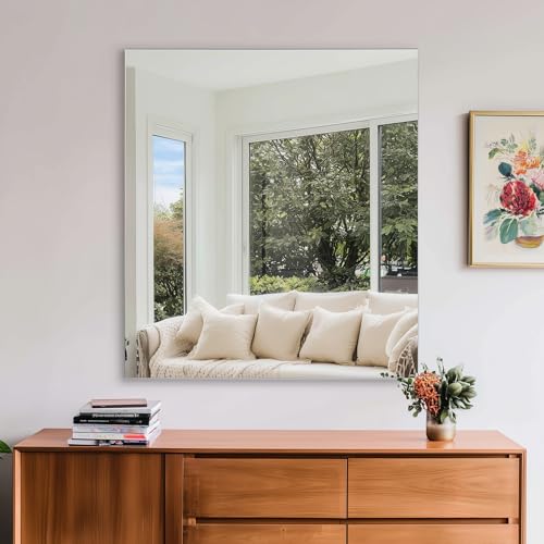 KOCUUY Frameless Shatterproof Bathroom Mirror 30x30 Inches, Unframed Square Wall Mirror for Bedroom & Entryway