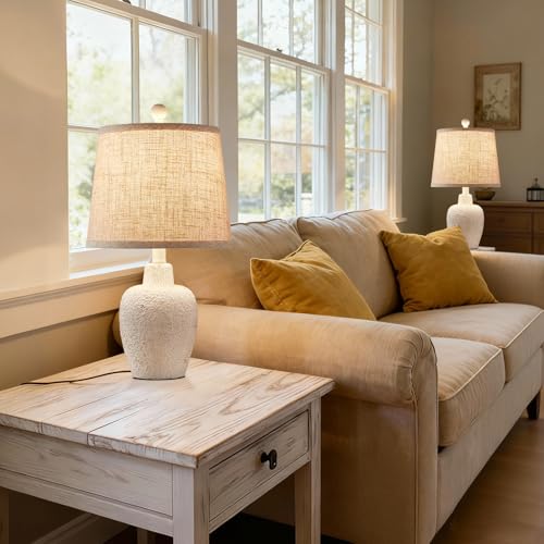 HUITICO White Farmhouse Set of 2 Jar-Shaped Bedside Table Lamps 21" for Bedroom & Living Room