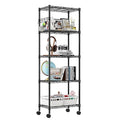 5-Tier Wire Shelving Unit on Wheels - Adjustable Metal Storage Rack, Black, 23.23 x 13.78 x 72.05 inches