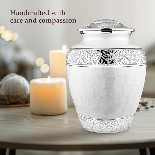 Pearl Cremation Urn for Adults - Silver Lining Memorial for Human Ashes, 200LB Capacity, Trupoint Memorials