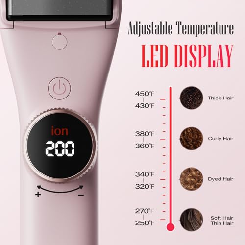 LENA 1.6 Inch Pink Wide Titanium Flat Iron with 12 Temp Settings & LED Display