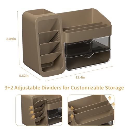 Countertop Makeup & Skincare Organizer with Adjustable Brush Holder - Taupe