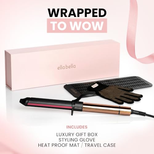 ELLA BELLA 1.25" Professional Ceramic Curling Iron Wand Black/Gold for All Hair Types