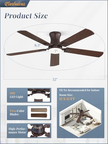 Oil Bronze 52 Inch Ceiling Fan with Light Remote Control & Dimmable Lighting