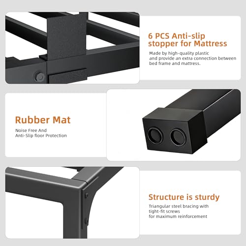 Cresyfu 18 Inch Metal King Bed Frame with Steel Support, Noise-Free, Box Spring-Free, Max Storage