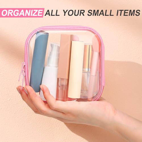Clear Hard Zipper Cases Set - Pink, 6 Pack, 5 x 5 x 2 Inch