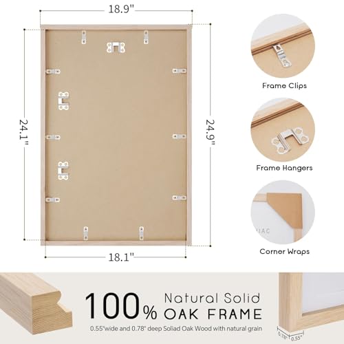 Solid Oak Picture Frame 18x24 Inches - Natural Finish, 3 Pack, Beige Variation