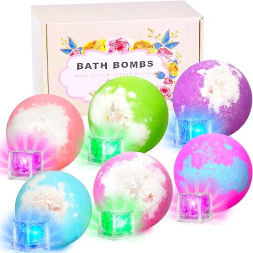 Multi-Color Light Up Bath Bombs Gift Set - Surprise Inside, 6 Pack, Natural Spa Relaxation