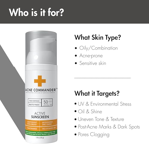 Acne Commander Mineral SPF 50 Face Sunscreen - Non-Comedogenic, Fragrance-Free, Broad Spectrum, Lightweight, 52g