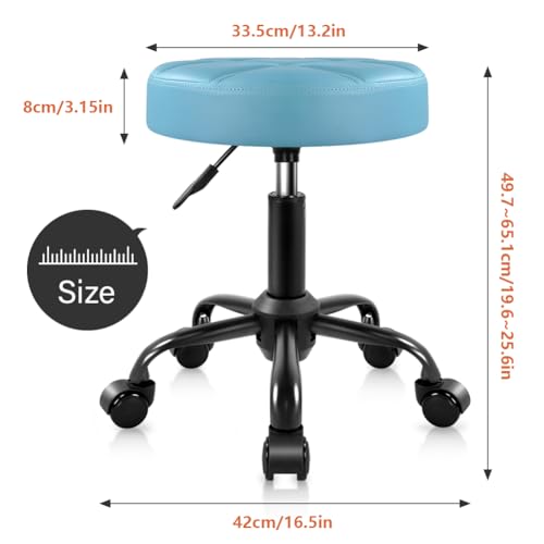 Adjustable PU Leather Rolling Stool Chair for Salon Spa & Home Sky Blue