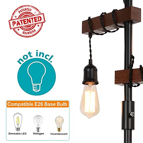 Dimmable Farmhouse Tree Floor Lamp - 68 Inch Wood & Metal Standing Lamp with 3 Lights
