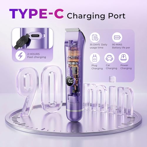 Bikini Trimmer for Women, 4 in 1 Electric Razors for Women - Dual Head, Wet & Dry Use Pubic Body Hair Trimmer Electric Shavers, Rechargeable Womens Facial Razors for Legs, Nose, Armpits, Bikini Area