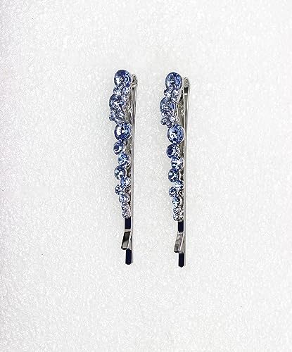 Light Blue Floral Hair Clips Pins - Set of 2 Rhinestone Hair Jewelry