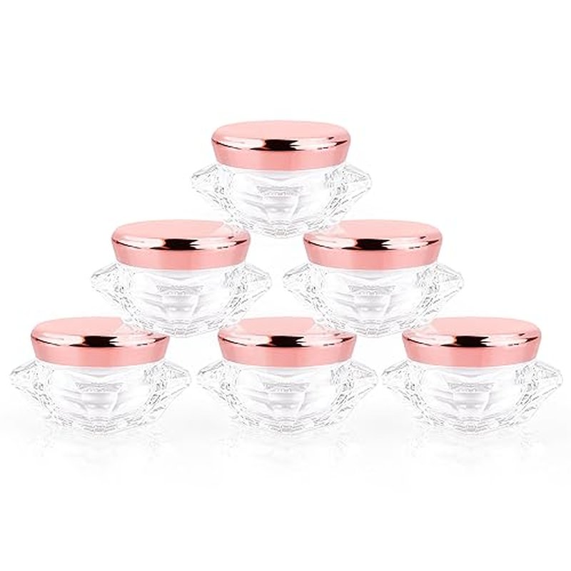 6pcs 30ml/1oz Empty Clear Plastic Diamond-shape Cream Jars with Pink Lid and White Inner Lining,Cosmetic Sample Pot Container,Scrub Storage Box,Makeup Bottles for Eye Shadow,Gel,Foundation