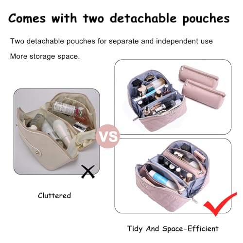 BOYATU Pink 3-Piece Travel Makeup Bag Set Large Capacity Organizer