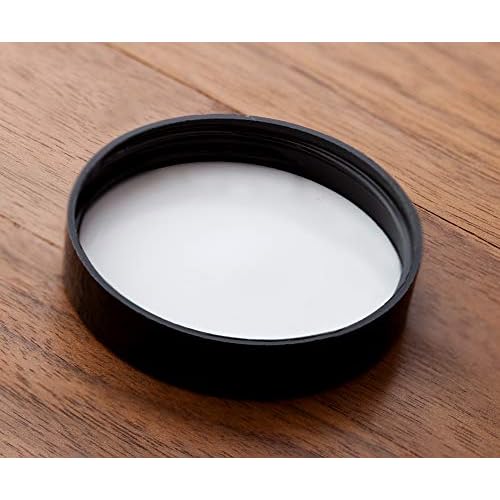 JUVITUS 8 oz Clear Plastic Low Profile Jar with Black Smooth Lids (12 Pack)