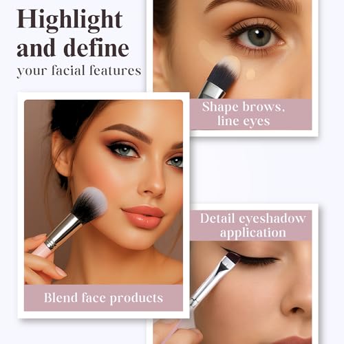Makeup Brush Set (9 Pieces) - Includes Foundation, Powder, Concealers, Highlighter, Contour, Eye Shadows & Blush Brushes - Face & Eye Make Up Brushes with Synthetic Bristles - Leather Case Included