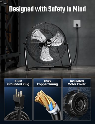 Simple Deluxe 20-Inch Heavy Duty Metal Industrial Floor Fans 2 Pack - 3-Speed, Black
