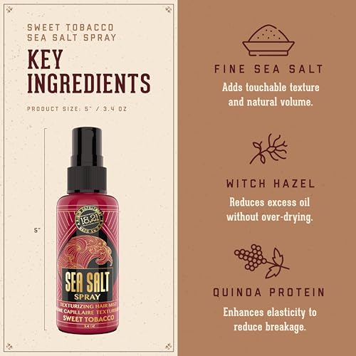 18.21 Man Made Sea Salt Texturizing Spray for Men - Weightless All-Day Hold, Tobacco Scent