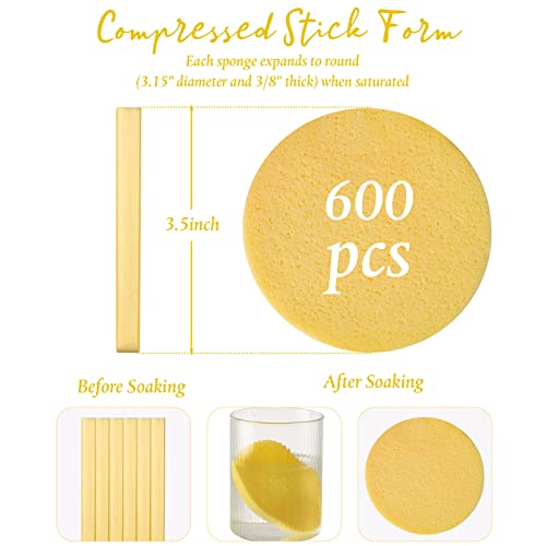 Foaincore 600 Pieces Compressed Facial Sponge Round Facial Sponge for Estheticians Face Sponges for Cleansing Makeup Removal Wash Pads Disposable Sponges for Women Spa Exfoliating Cleansing(Yellow)