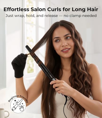 Farery Tapered Curling Wand with Extra Long 7.3-Inch Barrel, 3/4-1 1/4 Inch Conical, Adjustable Temperature