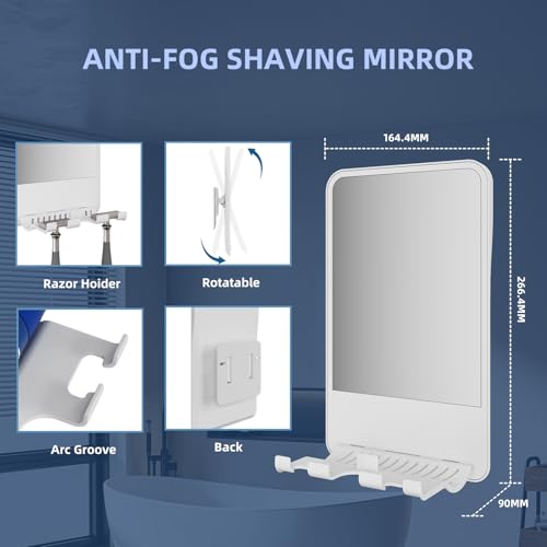 Infitrans Fogless Shower Mirror for Shaving with Storage - White - Adjustable & Easy Installation