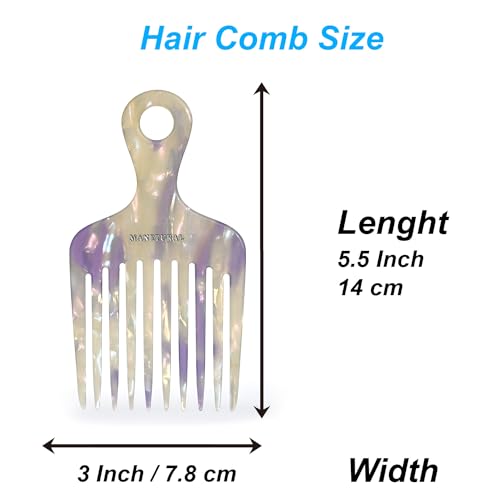 Long-Tooth Afro Hair Comb for Women and Men - 2 Pack White Purple Variation
