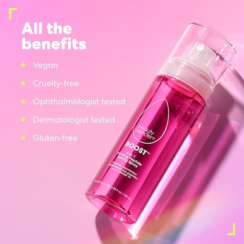 beautyblender Boost 4-in-1 Firming Peptide Setting Spray, Set Makeup Up to 18 hours, Plump & Hydrate Skin, While Blur Pores and Reduce Shine