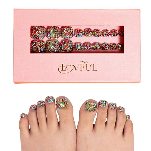 Lovful Precious Press-On Toenails - Reusable Fake Toe Nails, 20 pcs