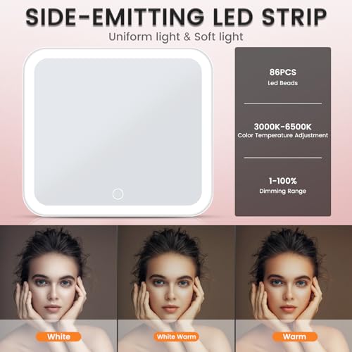 DESCHEN Travel Makeup Bag with Led Mirror, Makeup Organizer Cosmetic Train Case, PU Leather Makeup Case with 3 Light Modes & Dimmable Touch Control, Portable Make Up Box Water-Resistant (Black)