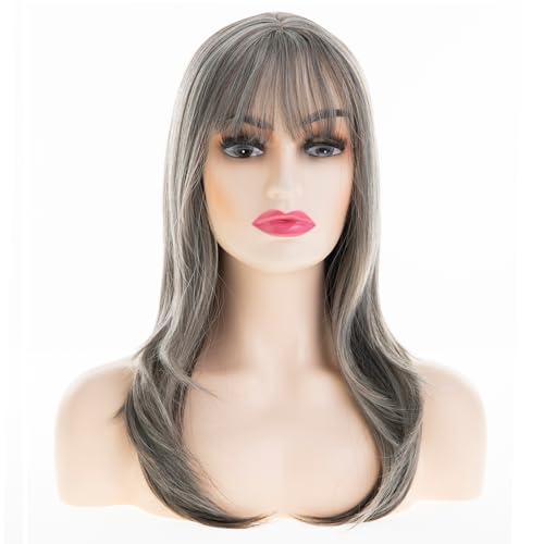 Grey Long Straight Bangs Synthetic Wig for Women - Fashion, Daily & Party Wear