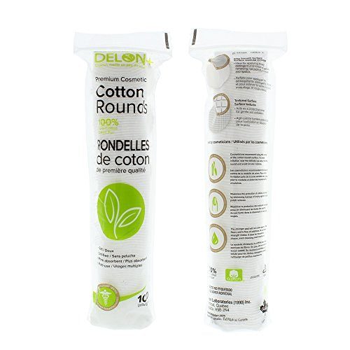Delon Premium Dual-Sided Cotton Rounds, 100 Count (Pack of 1) ? Lint-Free, Hypoallergenic, 100% Cotton Pads for Makeup, Skincare & Nails ? Made in Canada