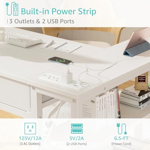 DLisiting White 39.4-Inch L-Shaped Corner Desk with Drawers & Shelves