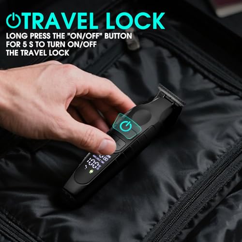 DSP Hair Trimmer for Men, Beard Trimmer, Cordless USB Rechargeable Barber Trimmer DLC, Speeds Adjustable, Travel Lock, Low Noise with Charging Base